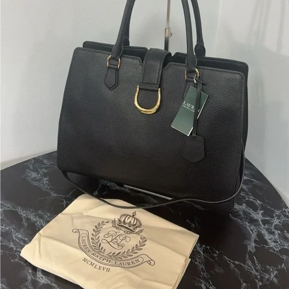 LAUREN RALPH LAUREN Large Bag Leather Black Carryover Laptop Satchel AUTHENTIC - Picture 3 of 16